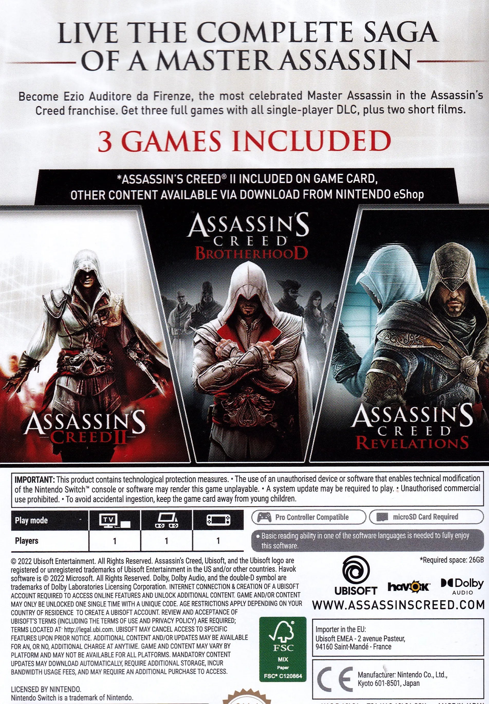 Assassin's Creed Ezio Collection Switch Back Cover Art