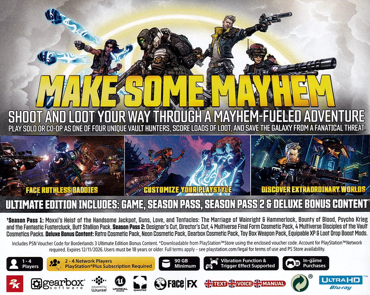 Borderlands 3 Ultimate Edition PS5 Back Cover Art