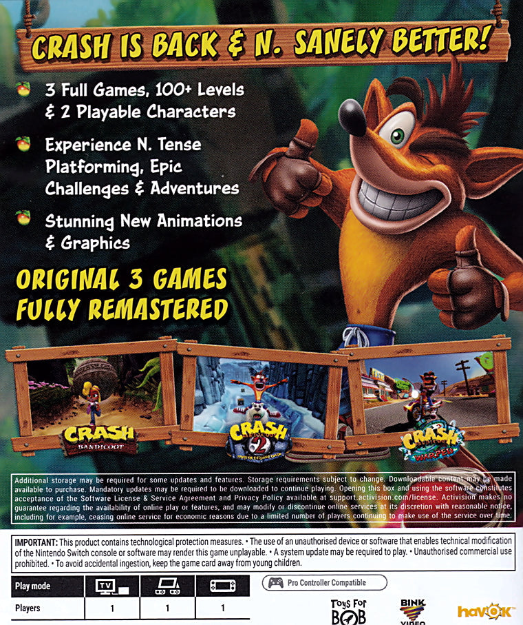 Crash Bandicoot N Sane Trilogy Switch Back Cover Art