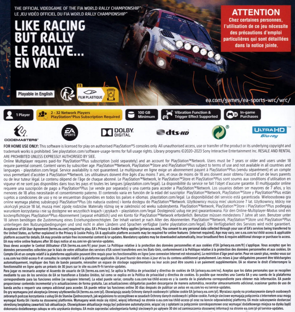 EA Sports WRC PS5 Back Cover Art