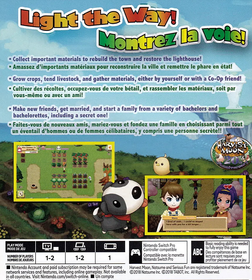 Harvest Moon Light of Hope Special Edition Switch Back Cover Art