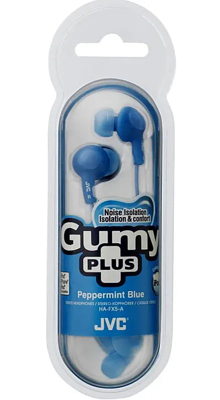 JVC Gumy Plus In-Ear Headphones Peppermint Blue boxed