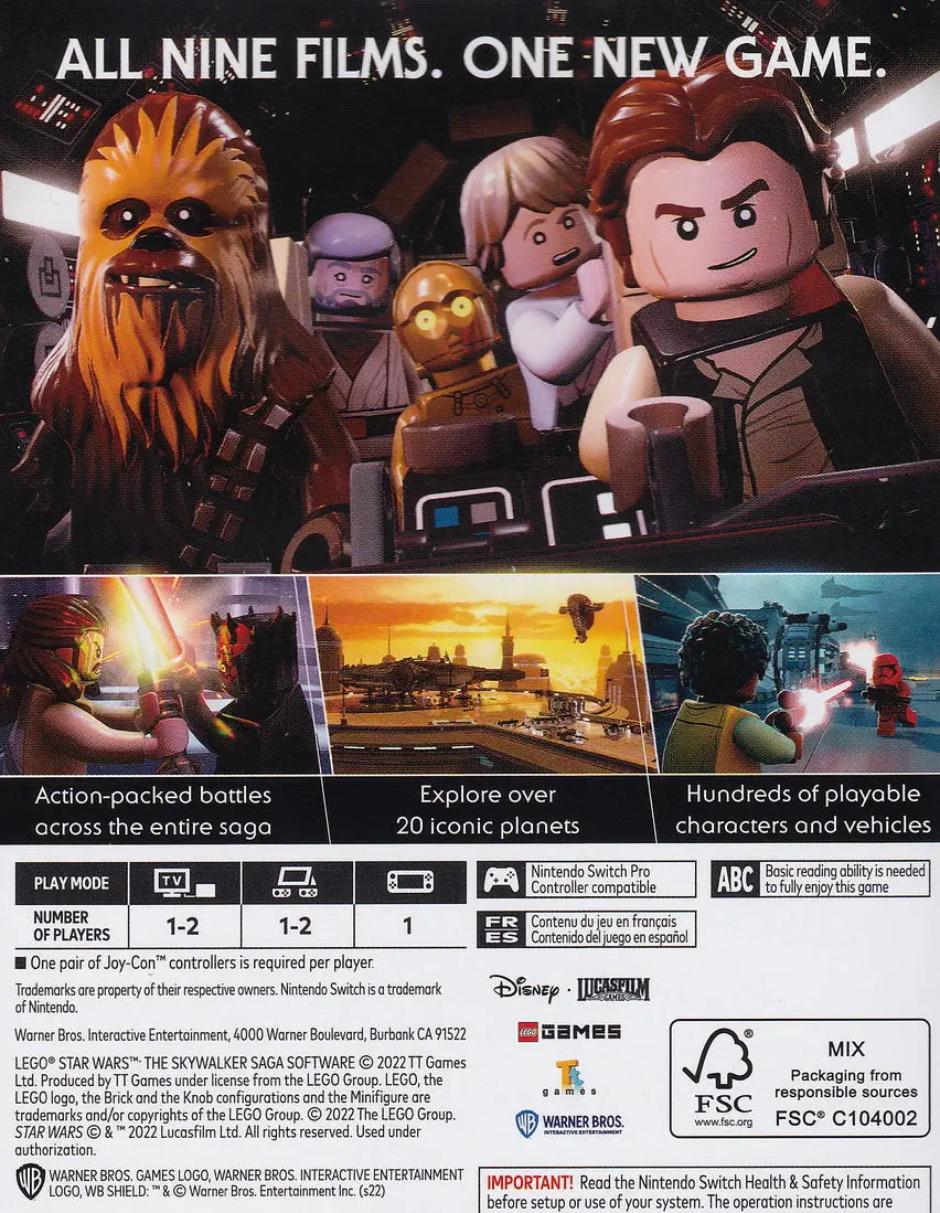 Lego Star Wars The Skywalker Saga Switch Back Cover Art