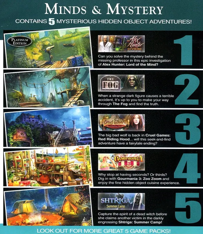 Minds & Mystery 5 Game Pack Back Cover Art