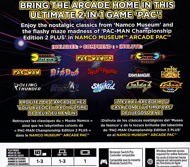 Namco Museum Arcade Pac Switch US Back Cover Art