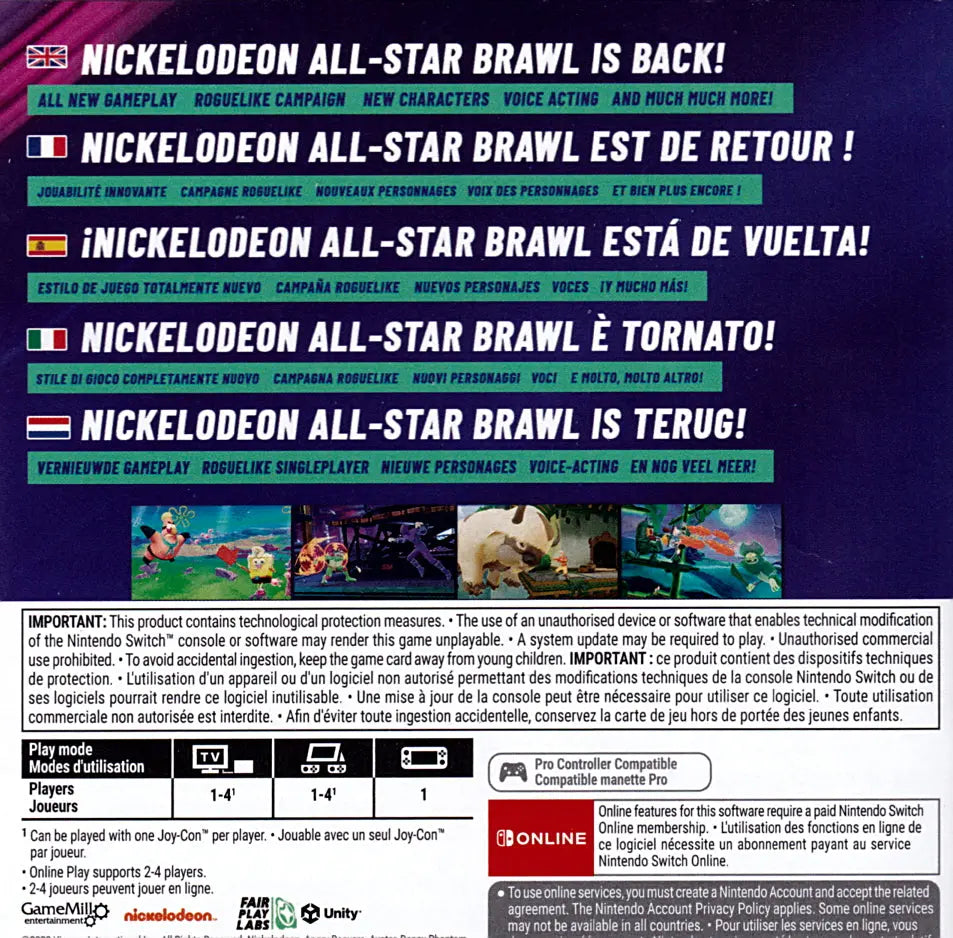 Nickelodeon All Star Brawl 2 Switch Back Cover Art