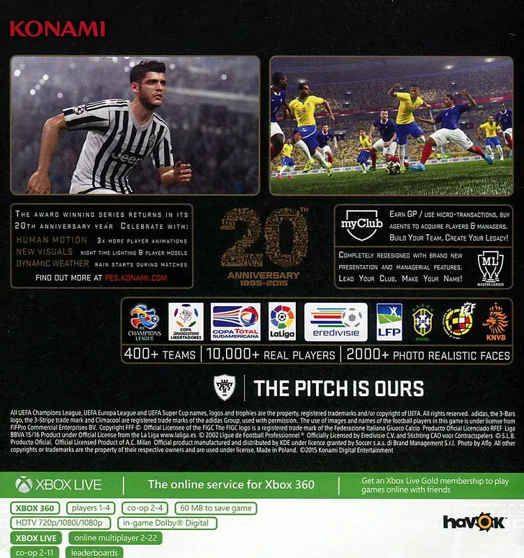 Pro Evolution Soccer 2016 Xbox 360 Back Cover Art