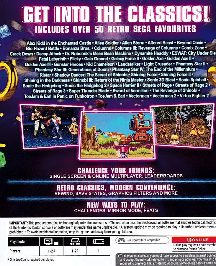 Sega Mega Drive Classics Switch Back Cover Art