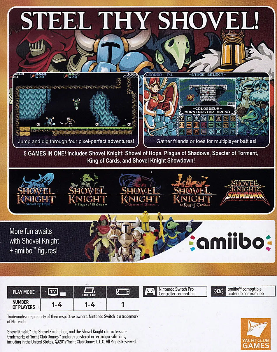 Shovel Knight Treasure Trove Switch Back Cover Art