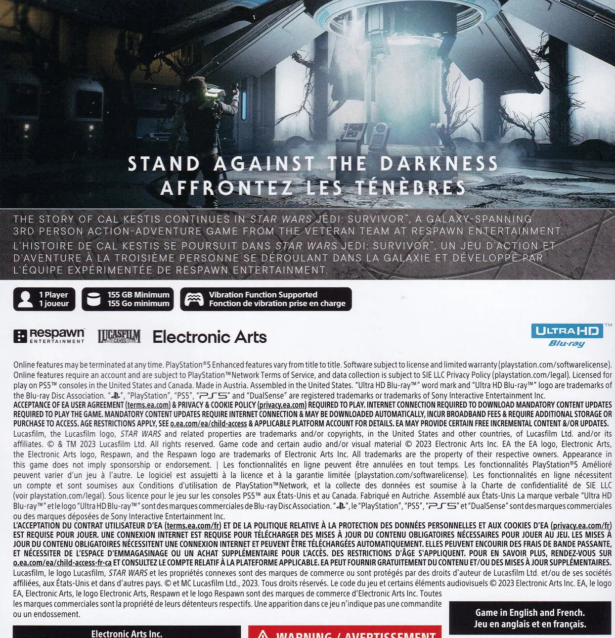 Star Wars Jedi Survivor PS5 Back Cover Art