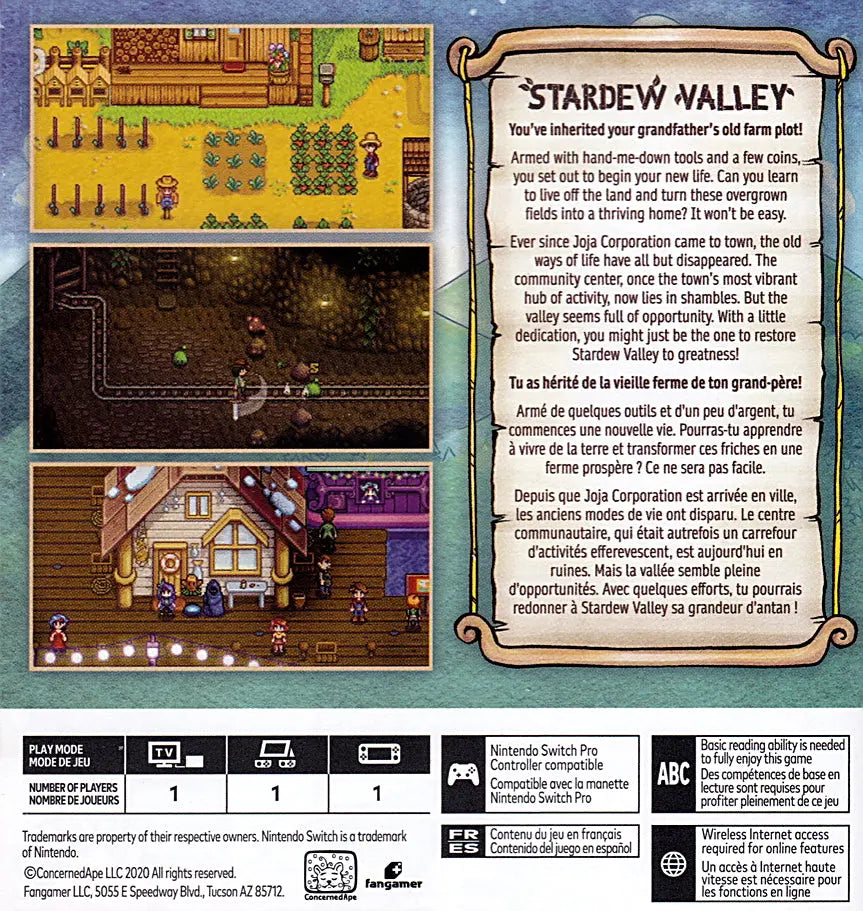 Stardew Valley Switch Back Cover Art