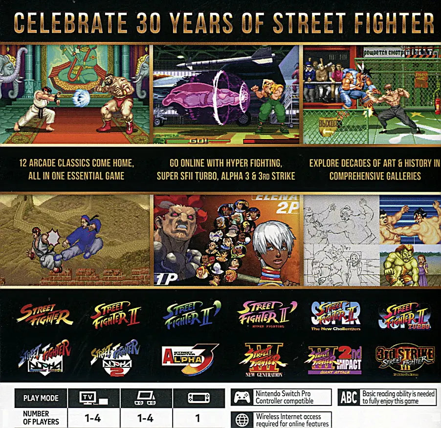 Street Fighter 30th Anniversary Collection Switch Back Cover Art