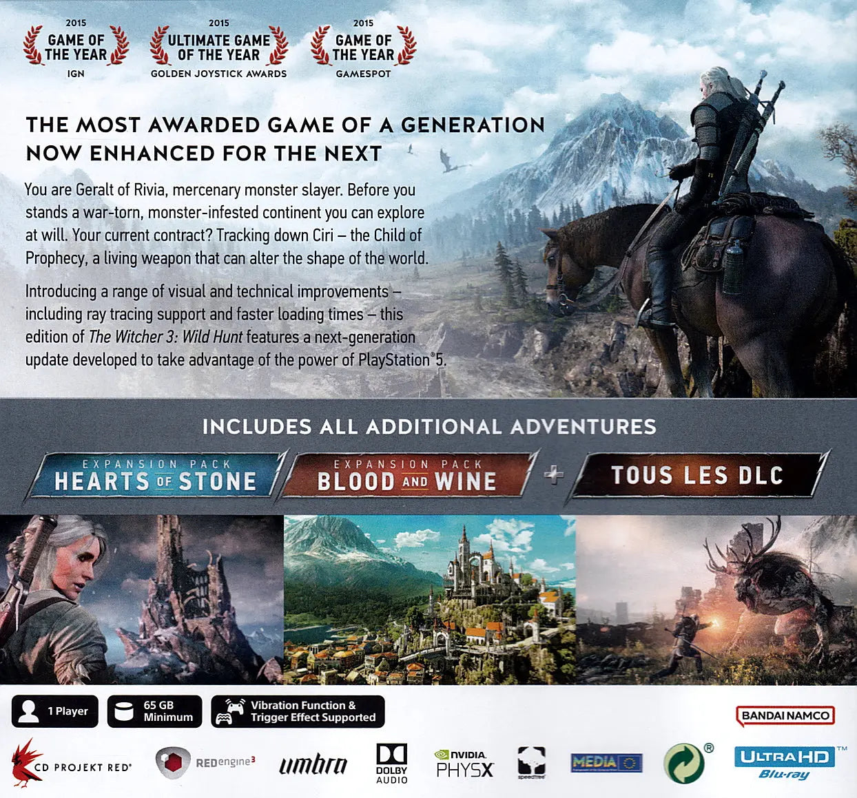 The Witcher 3 Wild Hunt Complete Edition PS5 Back Cover Art