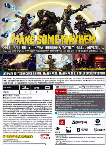 Borderlands 3 Ultimate Edition Switch Back Cover Art