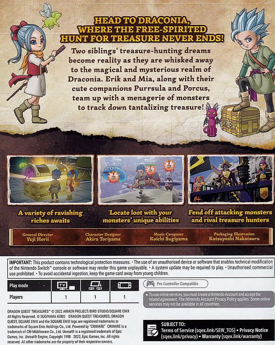 Dragon Quest Treasures Switch Back Cover Art