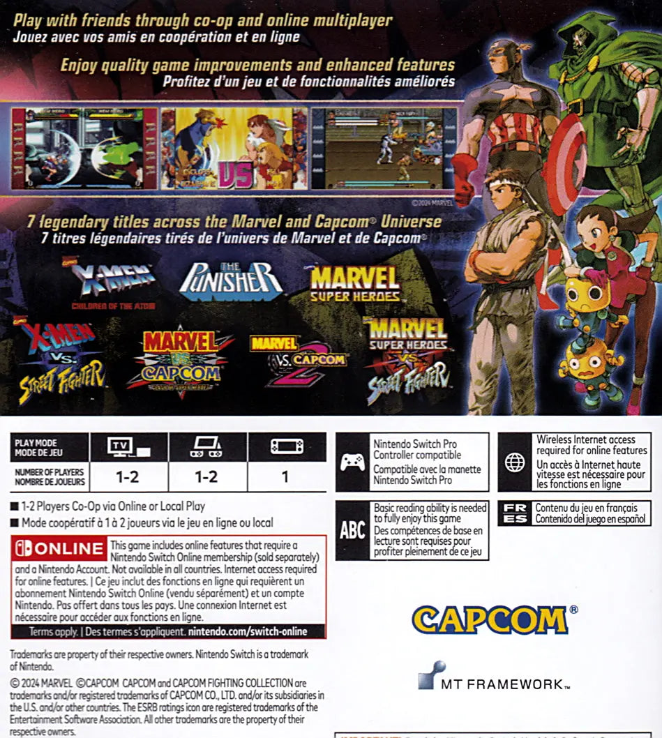 Marvel vs Capcom Fighting Collection Arcade Classics Switch Back Cover Art