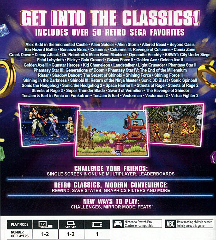 Sega Genesis Classics Switch Back Cover Art