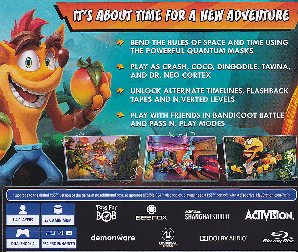 Crash Bandicoot 4 It's About Time PS4 Back Cover Art