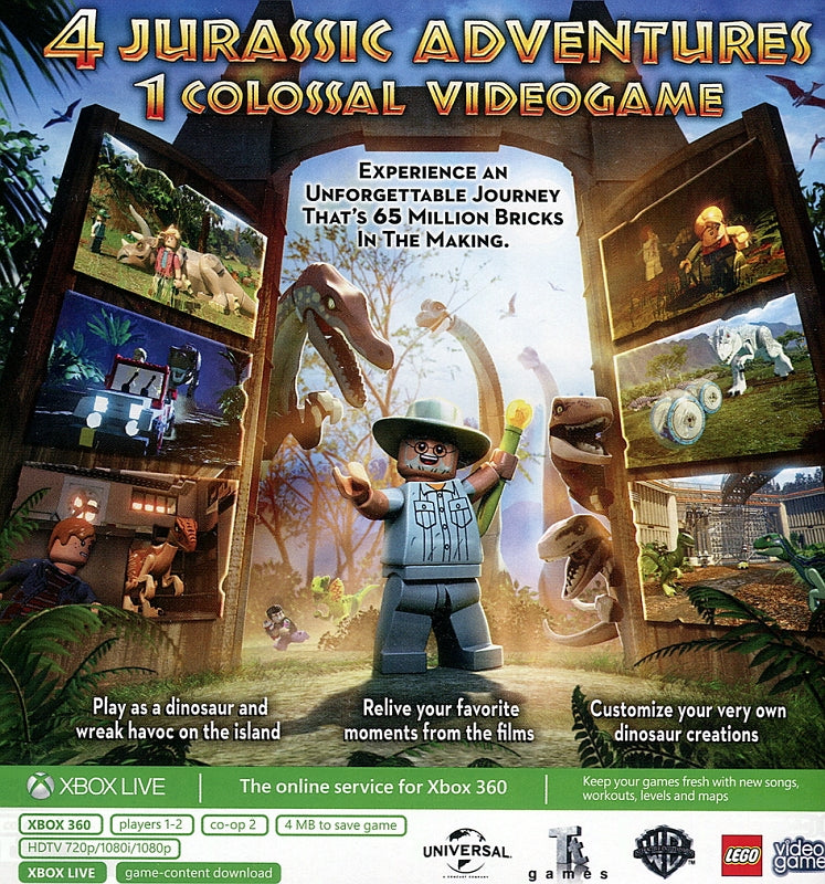 Lego Jurassic World Xbox 360 Back Cover Art
