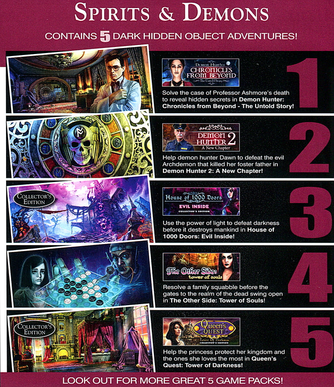 Spirits & Demons 5 Game Pack Back Cover Art