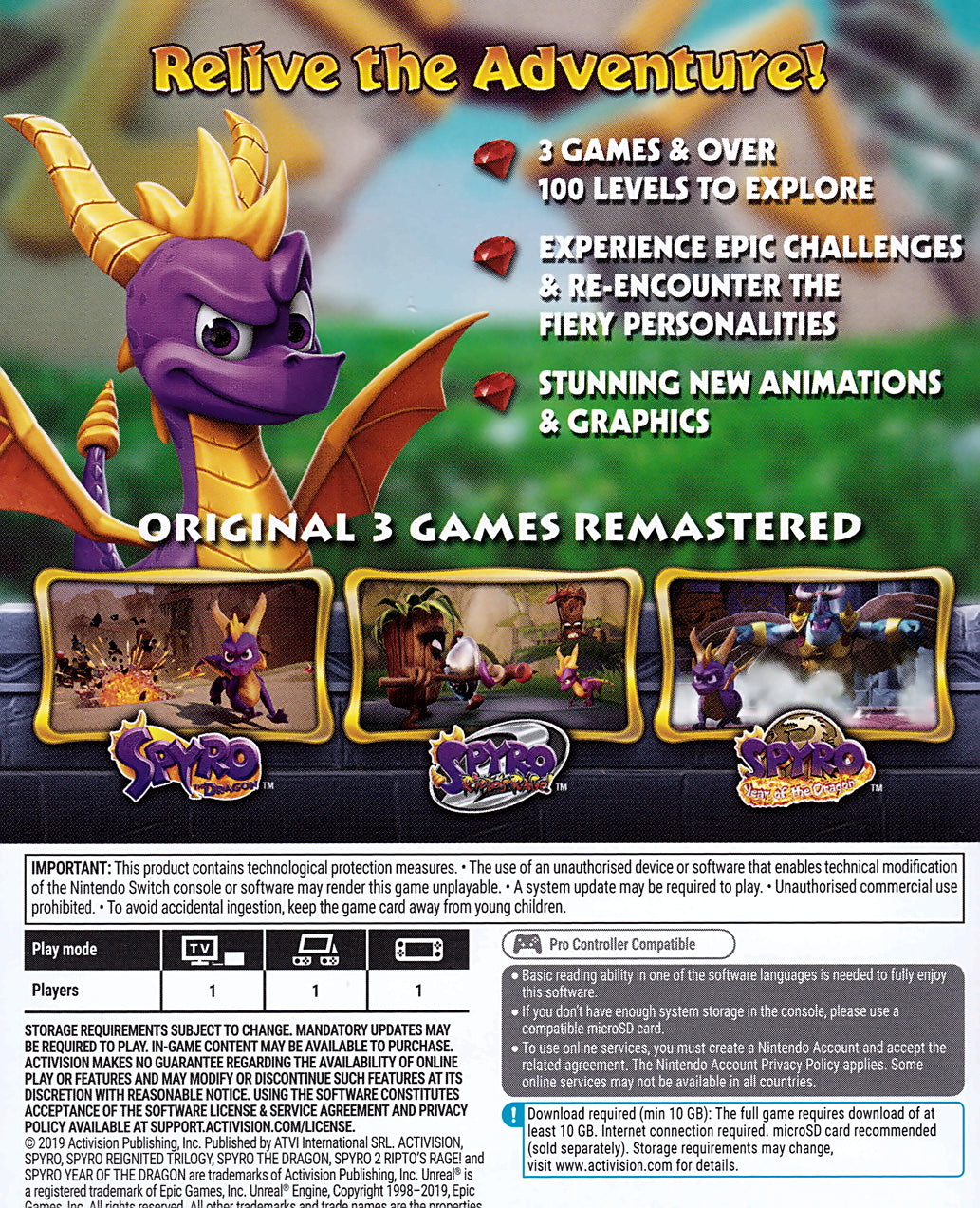 Spyro Reignited Trilogy Switch Back Cover Art